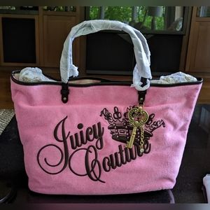 RARE, NWT Y2K JUICY COUTURE Sweet Pea PINK VELOUR Large Tote Bag VTG!